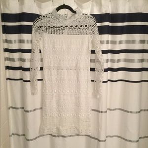 Orsle Crochet Hollow Flounced Hem Lace Mini Dress